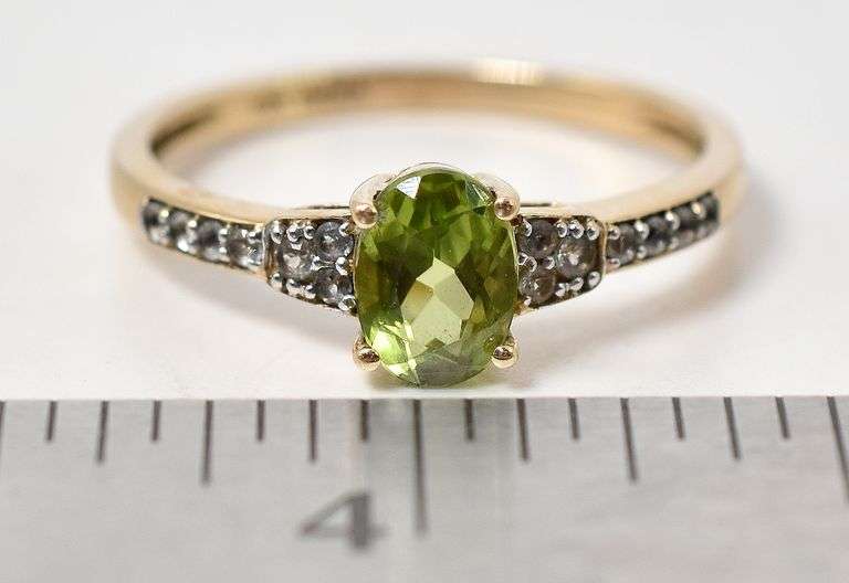 Marvelous 10K Yellow Gold Peridot and Diamond Ring