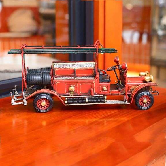 Large Handcrafted Metal Fire Engine Model