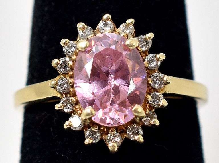 Beautiful 14K Yellow Gold Pink Topaz and Diamond Ring