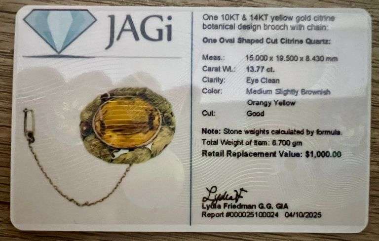 Antique gold Citrine pin or pendent