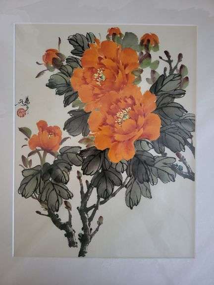 One Extremely Collectable Oriental Original Painting , large 16x20 Yin Ping Zheng Life in orang flow