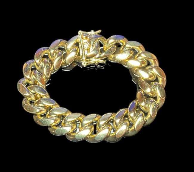 Huge 87.6 Gram 14 Kt Gold Plate Curb Link Bracelet