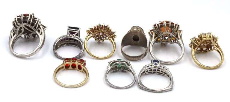 Group of 9 vintage 925 sterling silver gemstone rings