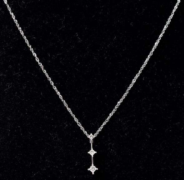 Modernist 14K White Gold Past, Present Future Diamond Pendant Necklace