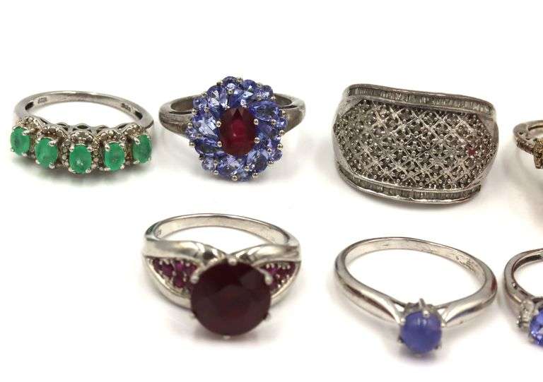 Group of 9 vintage 925 sterling silver gemstone rings