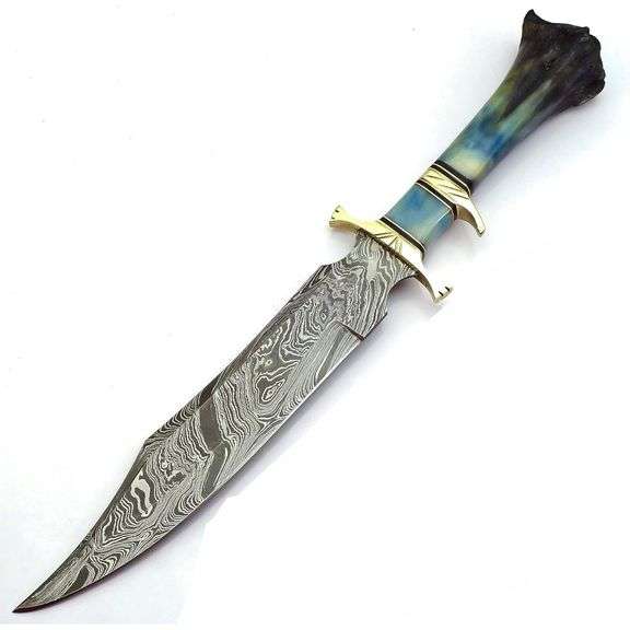 Damascus Steel Hunting Knife Camel Bone Handle