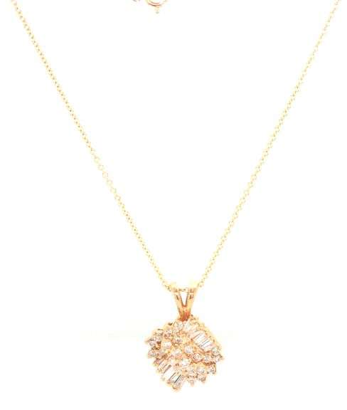 14kt Yellow gold 0.75ctw RBC and baguette cluster diamond pendant on chain