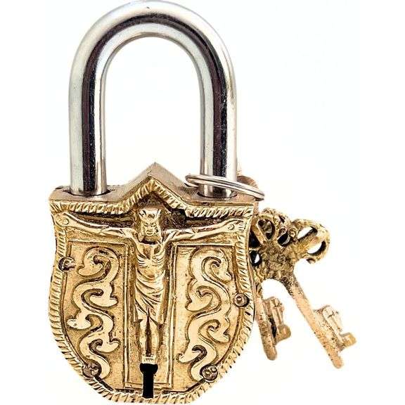Brass Embossed Padlock with 2 Keys