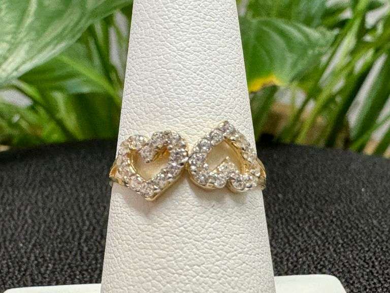 10k Yellow Gold White CZ Heart Promise Ring Love Band Size 7