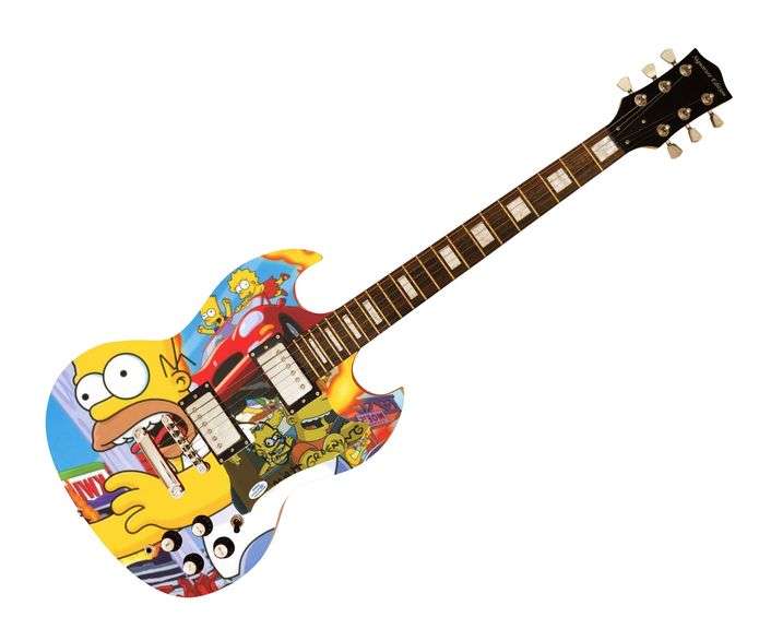 Matt Groening Autographed The Simpsons Custom Photo Graphics Guitar ACOA