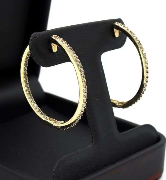 14kt  Yellow gold 1.38ctw diamond in out hoop earrings