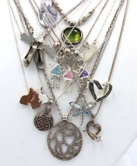 Group lot of 12 vintage 925 sterling silver necklaces