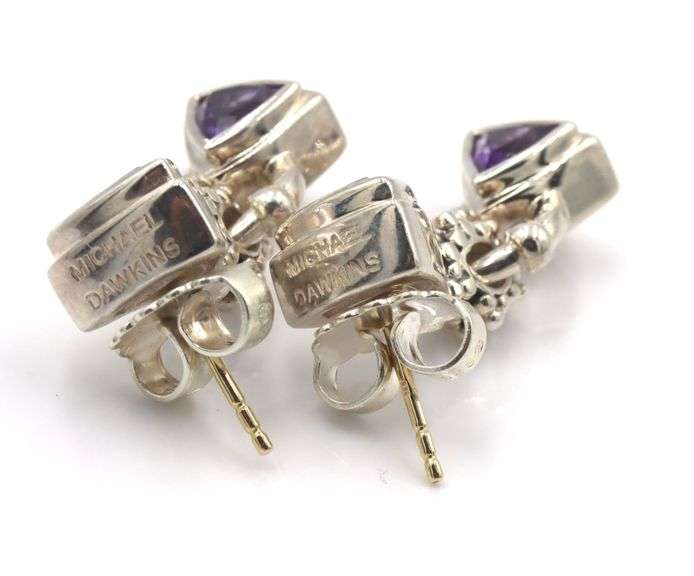 Micheal Dawkins sterling silver purple amethyst swivel dangle earrings