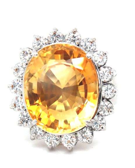 14kt White gold 6ct oval citrine and diamond halo ring