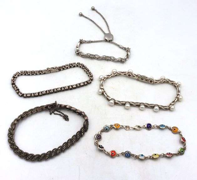 Group lot of 5 vintage 925 sterling silver bracelets