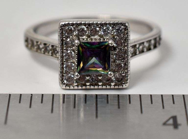Mystic Topaz and CZ Gemstone Ring in Sterling Silver