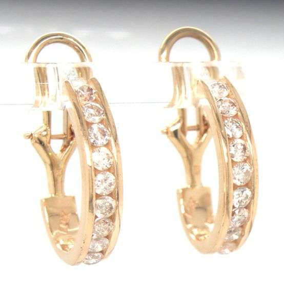 14kt Yellow gold 1ctw channel set diamond J hoop earrings