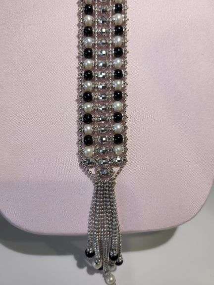 14K White Gold Pearl & Onyx Necklace/Bracelet Set