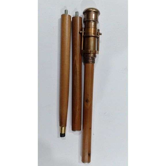 Wooden Walking Stick with Hidden Brass Telescope