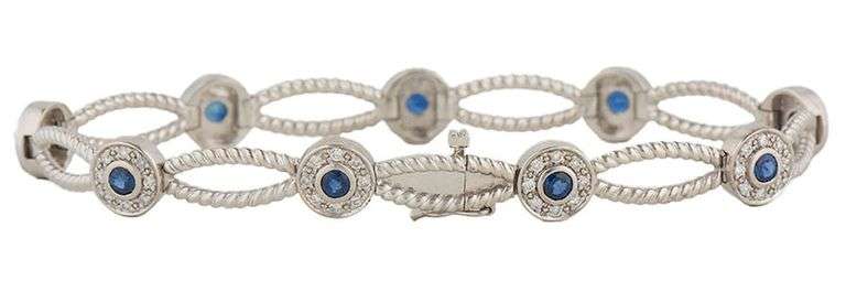 1.35ctw Sapphire and 0.35ctw Diamond Halo Station Bracelet in 14K