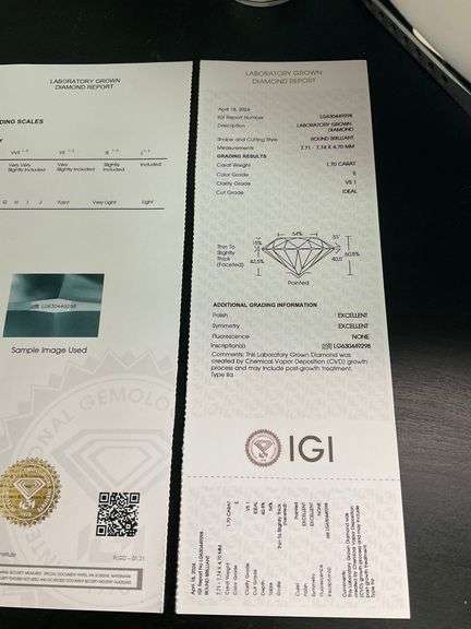 LAB GROWN ROUND BRILLIANT CUT LOOSE DIAMOND. 1.70 CARAT
