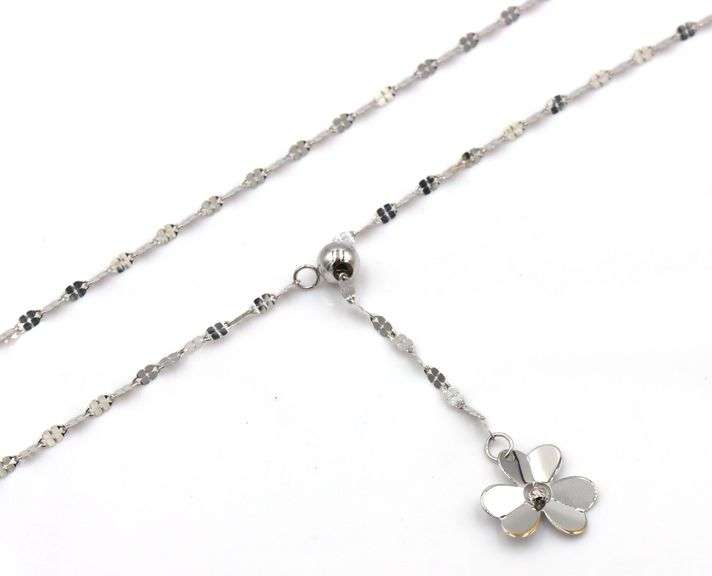 14kt White gold Flower Lariat necklace
