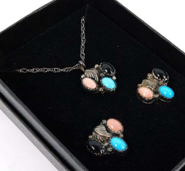 Begay Navajo Sterling Gemstone Necklace & Earrings