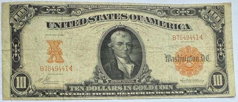 $10 Gold Certificate Series of 1907 Note