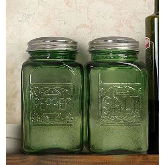 Green Glass Salt and Pepper Shakers