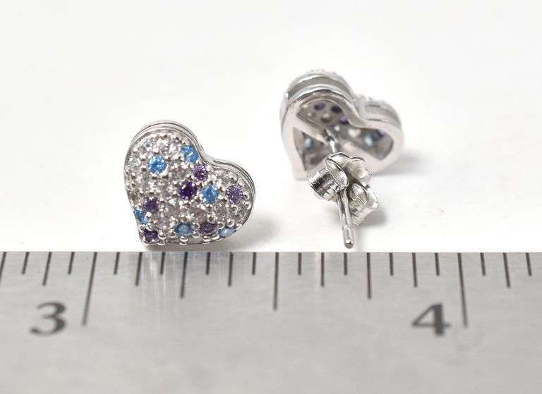 CZ Gemstone Heart Stud Earrings in Sterling Silver