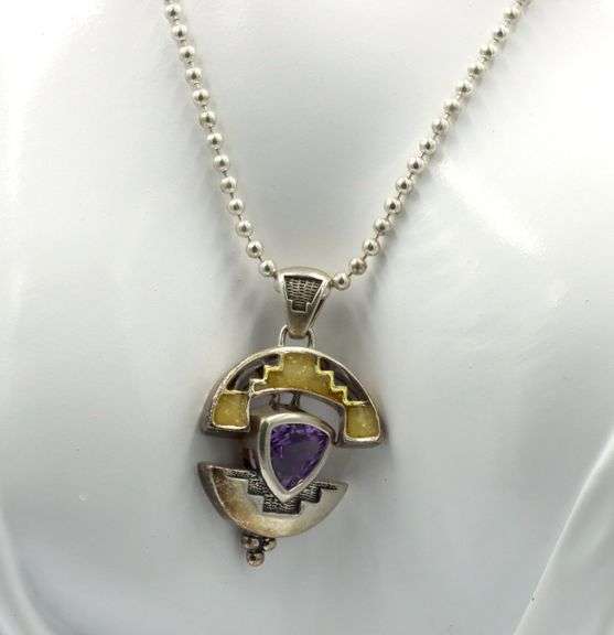 Carolyn Pollack Relios Southwestern sterling silver Amethyst pendant on Italian chain