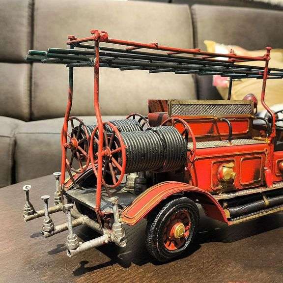 Large Handcrafted Metal Fire Engine Model