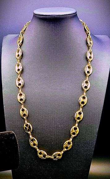 Stunning 64.7 Gram 14K Tri-Layered Yellow Gold Plate Unison Link Chain Necklace