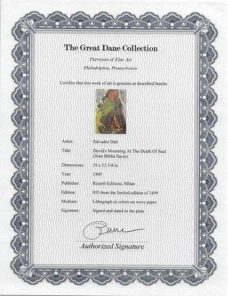 Highly Collectible and Rare Salvador Dali Original Lithograph from the 'Biblia Sacra' Suite