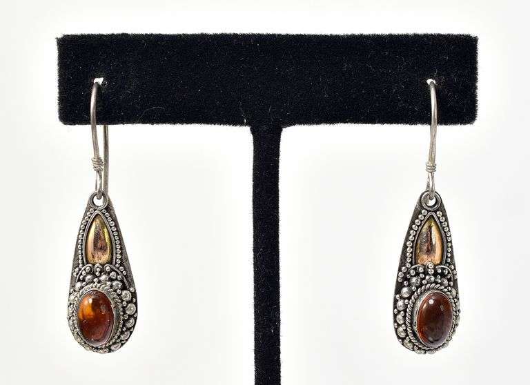 Amber Gemstone Dangle Earrings in Sterling Silver