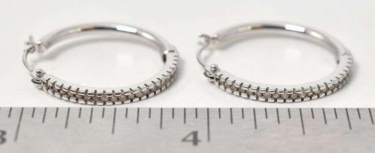 Elegant 10K White Gold Diamond Hoop Earrings