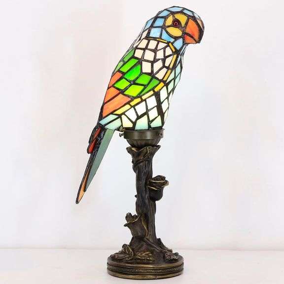 Small Stained Glass Parrot Table Lamp