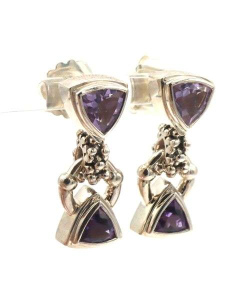 Micheal Dawkins sterling silver purple amethyst swivel dangle earrings