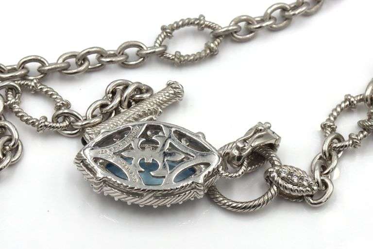 Judith Ripka 925 sterling silver blue topaz pendant on chain