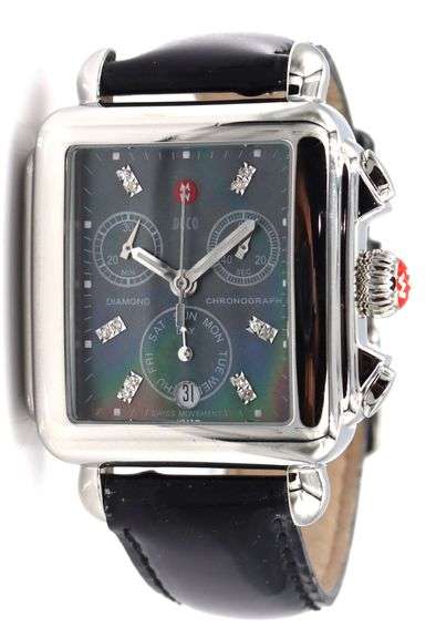 Michele deco mother of pearl diamond dial chronograph quartz watch