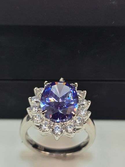Dazzling 18 Kt White Gold Plate Huge 6.75 Ct VVs1 Lab Simulated Violet Blue Tanzanite Ring