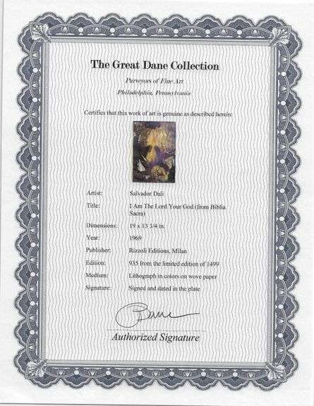 Highly Collectible and Rare Salvador Dali Original Lithograph from the 'Biblia Sacra' Suite