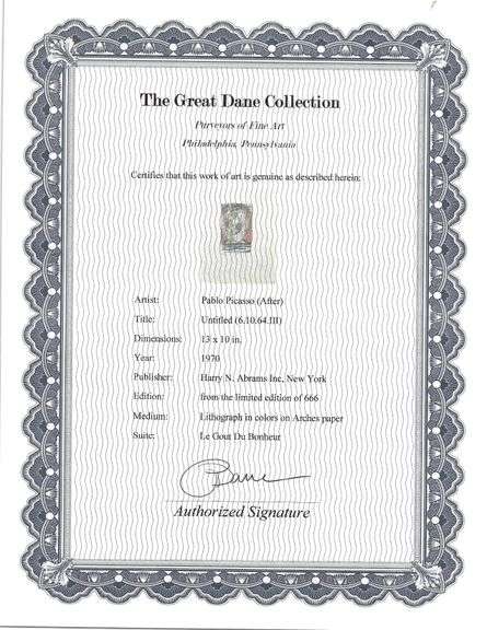 Exclusive Limited Edition Pablo Picasso Lithograph 1970