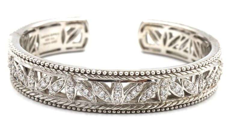 Judith Ripka 925 sterling silver signed cubic zirconia cuff bangle