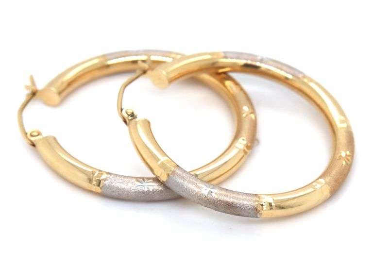 Lovely Half Dollar Size 14K W&Y Hoop Earrings