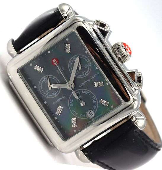 Michele deco mother of pearl diamond dial chronograph quartz watch