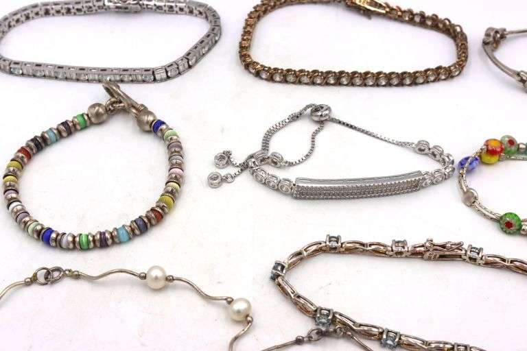 Group of 10 vintage 925 sterling silver bracelets