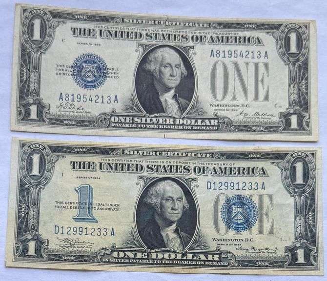 Slider Funny Back 1928 &1934 $1 Silver Certificates