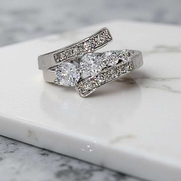 Dazzling 14 Kt White Gold Plated Lab Simulated Diamond Ring