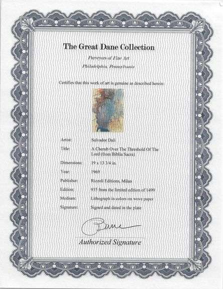 Highly Collectible and Rare Salvador Dali Original Lithograph from the 'Biblia Sacra' Suite